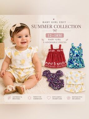 Boutique Baby Girl Summer Outfit Bundle 12–18M 🍋 Floral Sets + Matching Sets